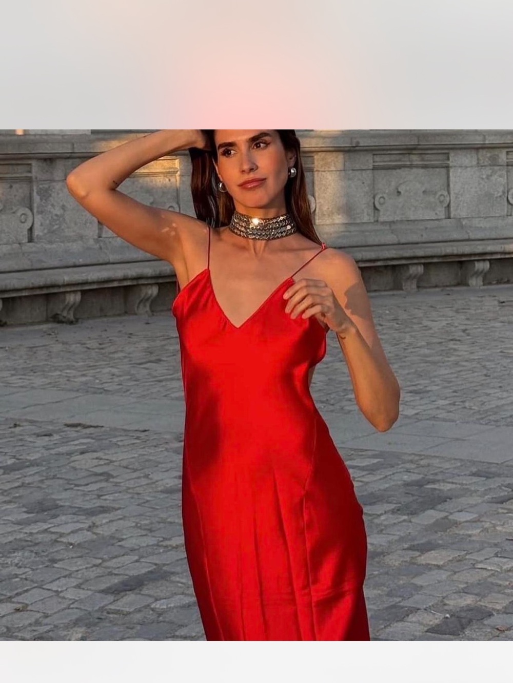 Zara Red Satin Strapless Slip Dress